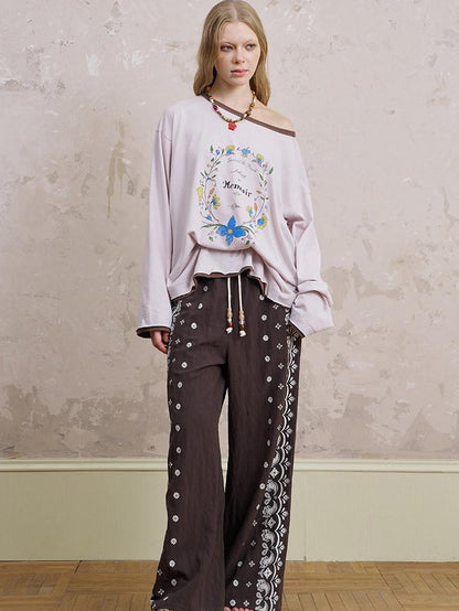 DIDDI MODA Floral Wreath Rose Denim Figure Print Women&