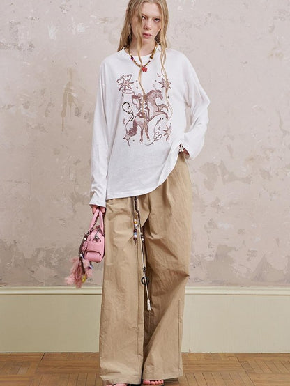 DIDDI MODA Floral Wreath Rose Denim Figure Print Women&