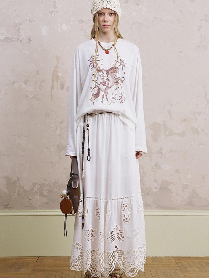 DIDDI MODA Floral Wreath Rose Denim Figure Print Women&