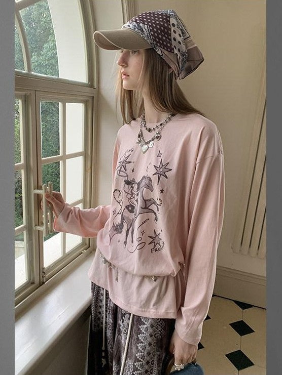 DIDDI MODA Floral Wreath Rose Denim Figure Print Women&