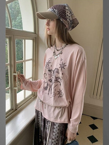 DIDDI MODA Floral Wreath Rose Denim Figure Print Women&