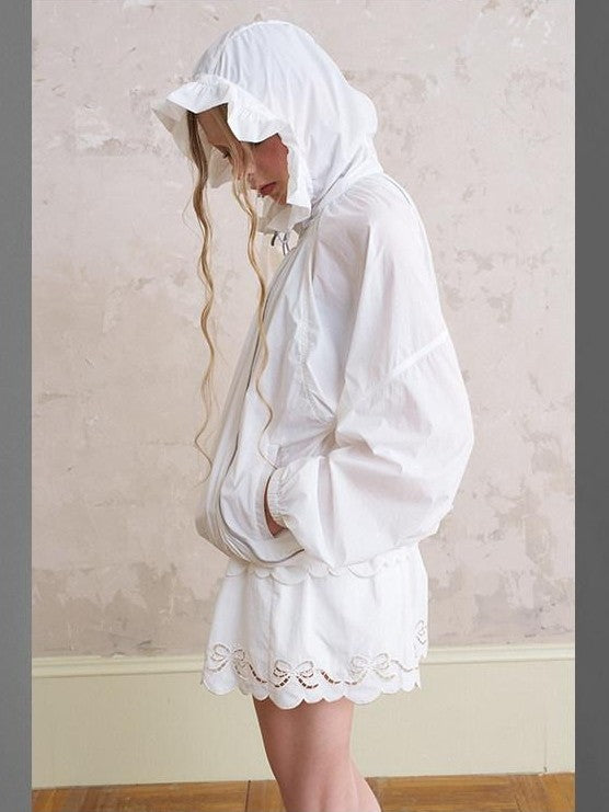 DIDDI MODA Flower Bud Hood Sun Protective Plaid Women&
