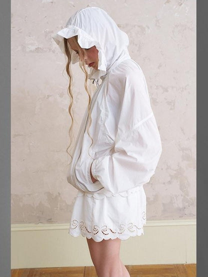 DIDDI MODA Flower Bud Hood Sun Protective Plaid Women&