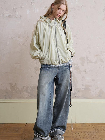 DIDDI MODA Flower Bud Hood Sun Protective Plaid Women&