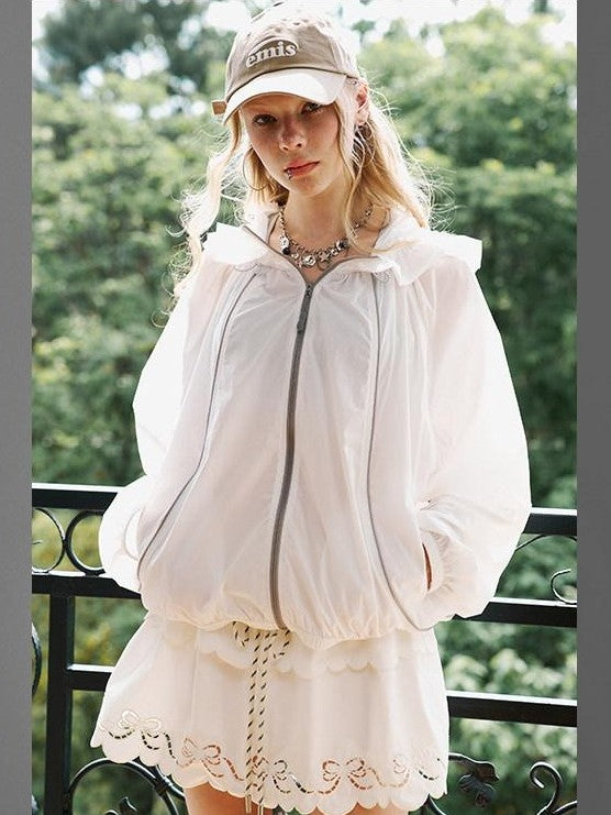 DIDDI MODA Flower Bud Hood Sun Protective Plaid Women&