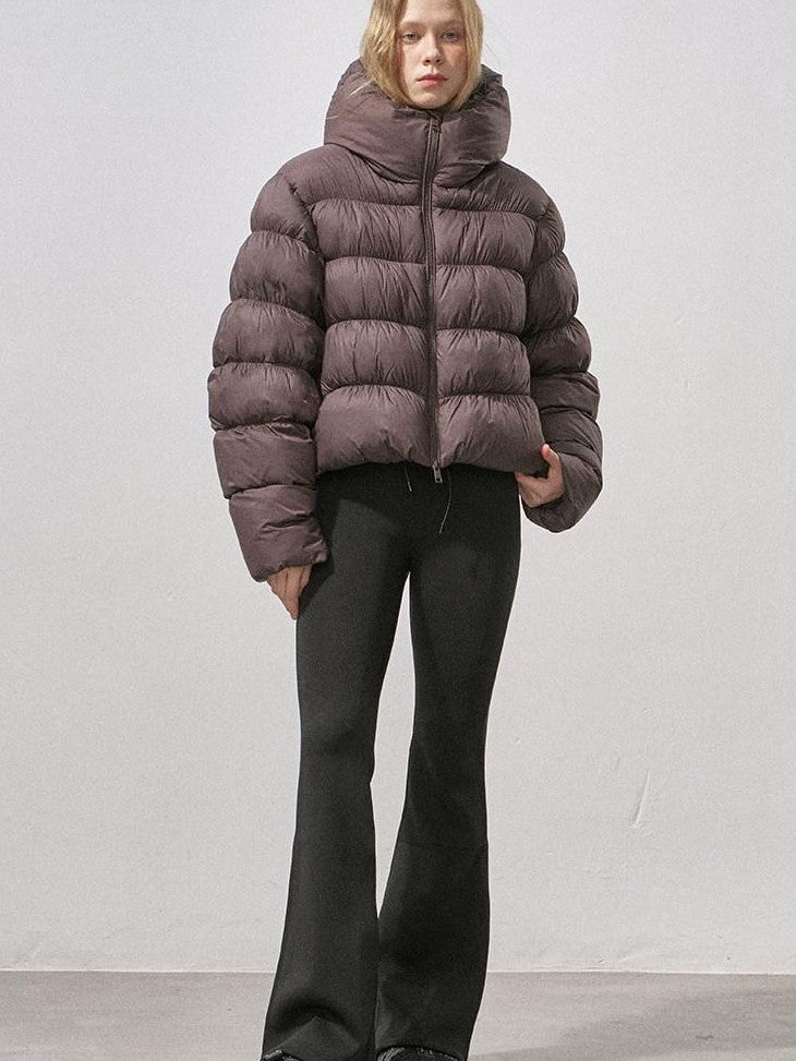 DIDDI MODA Flowerbud Hood Ribbed Zipper Short Women&