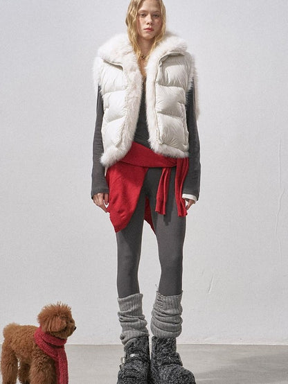 DIDDI MODA Fluffy Eco Faux Fur Two Way U Neck Single Breasted Women&