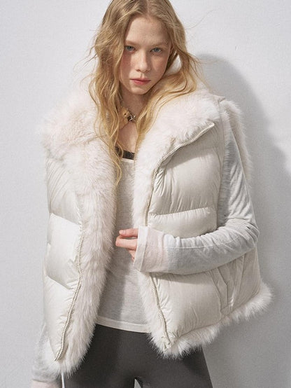 DIDDI MODA Fluffy Eco Faux Fur Two Way U Neck Single Breasted Women&