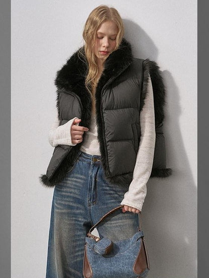 DIDDI MODA Fluffy Eco Faux Fur Two Way U Neck Single Breasted Women&