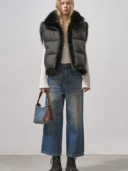 DIDDI MODA Fluffy Eco Faux Fur Two Way U Neck Single Breasted Women&
