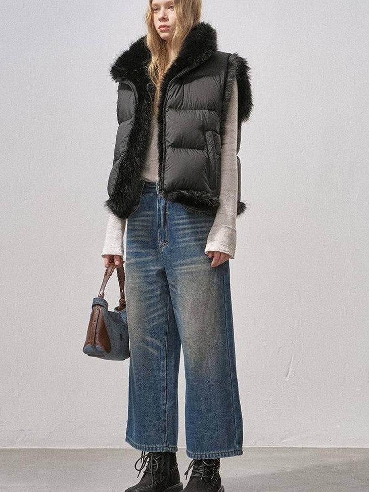 DIDDI MODA Fluffy Eco Faux Fur Two Way U Neck Single Breasted Women&