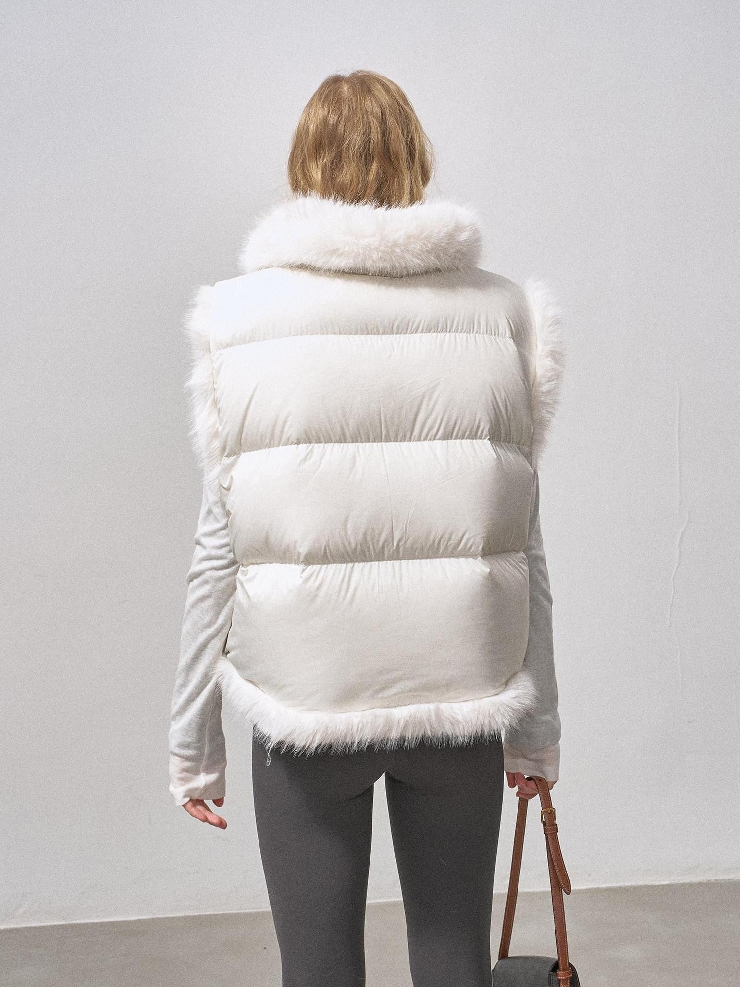 DIDDI MODA Fluffy Eco Faux Fur Two Way U Neck Single Breasted Women&