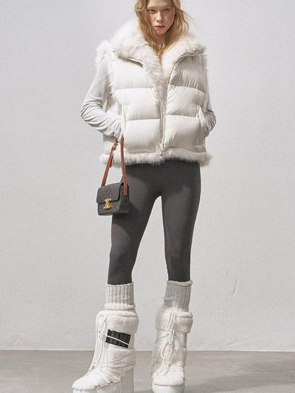 DIDDI MODA Fluffy Eco Faux Fur Two Way U Neck Single Breasted Women&