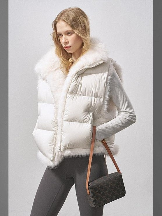 DIDDI MODA Fluffy Eco Faux Fur Two Way U Neck Single Breasted Women&