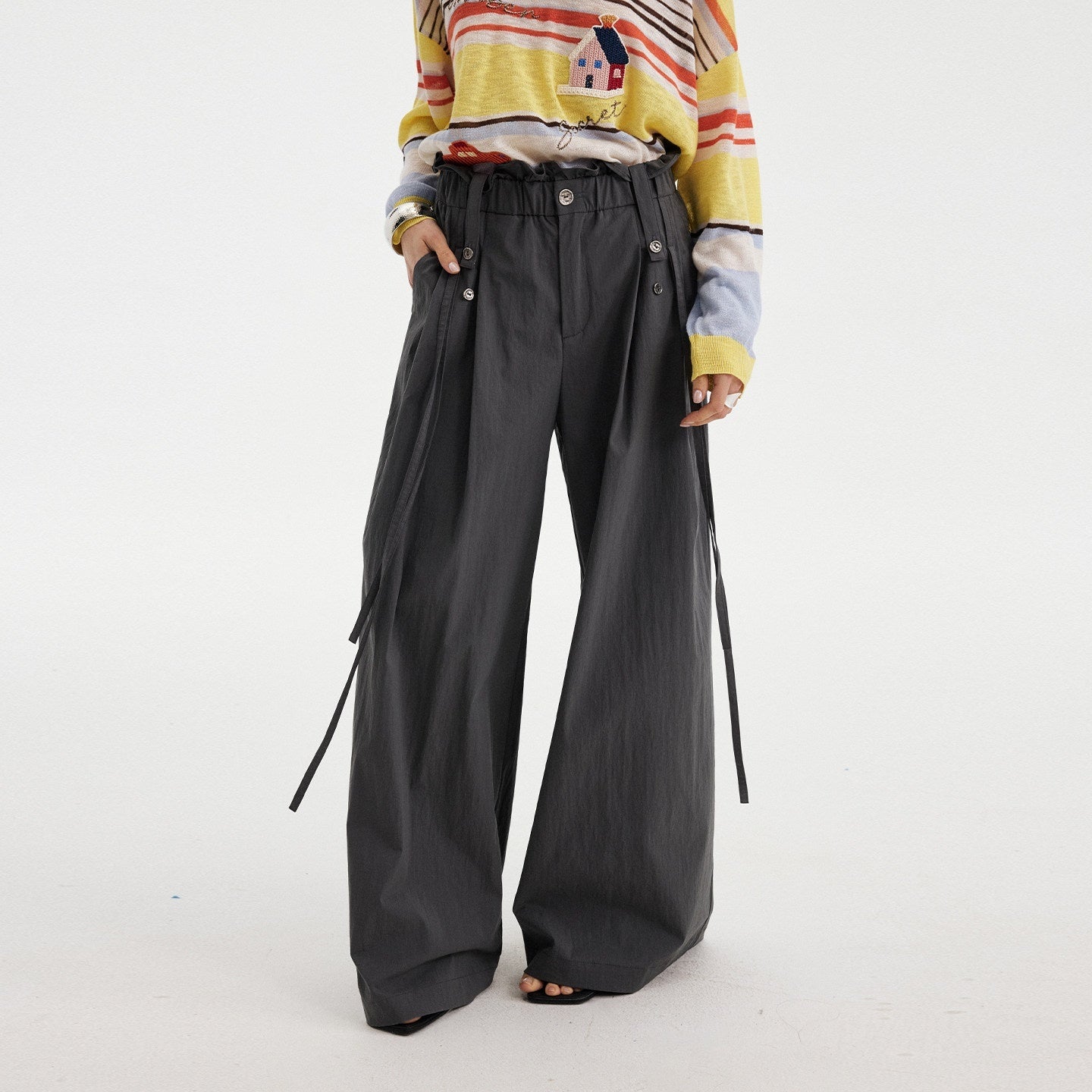 DIDDI_MODA_Frilled_Lace_Pleated_High_Waist_Button_Women&