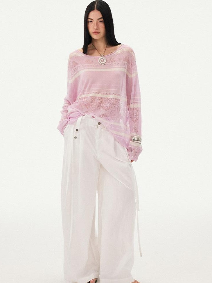 DIDDI MODA Frilled Lace Pleated High Waist Button Women&