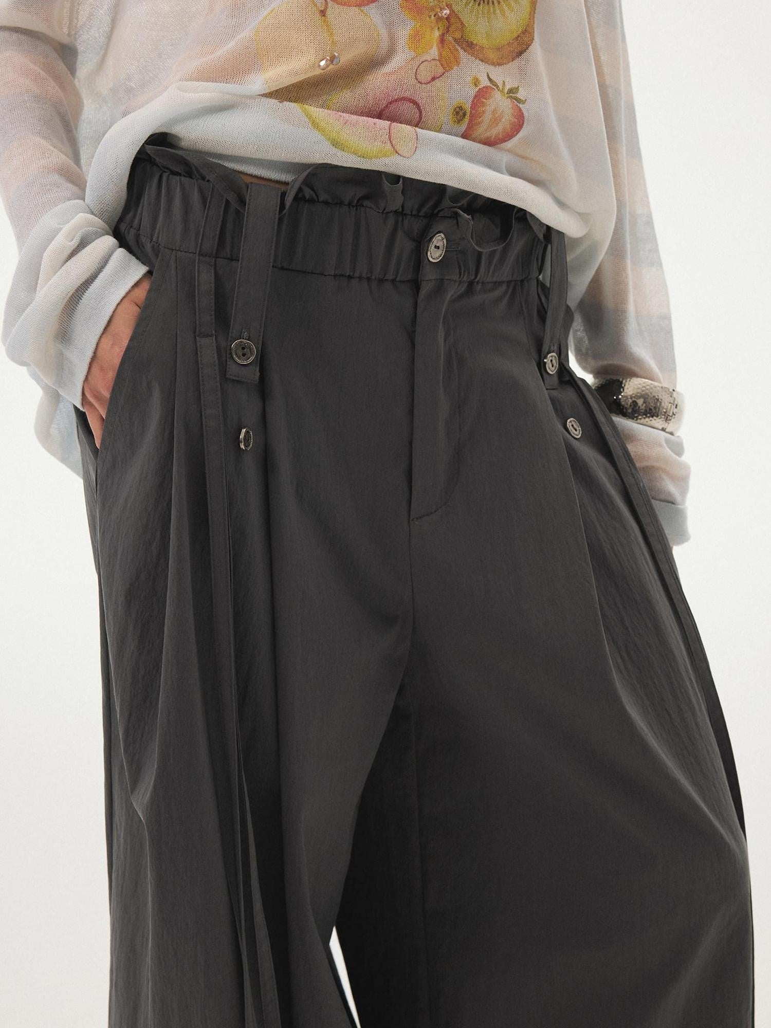 DIDDI MODA Frilled Lace Pleated High Waist Button Women&