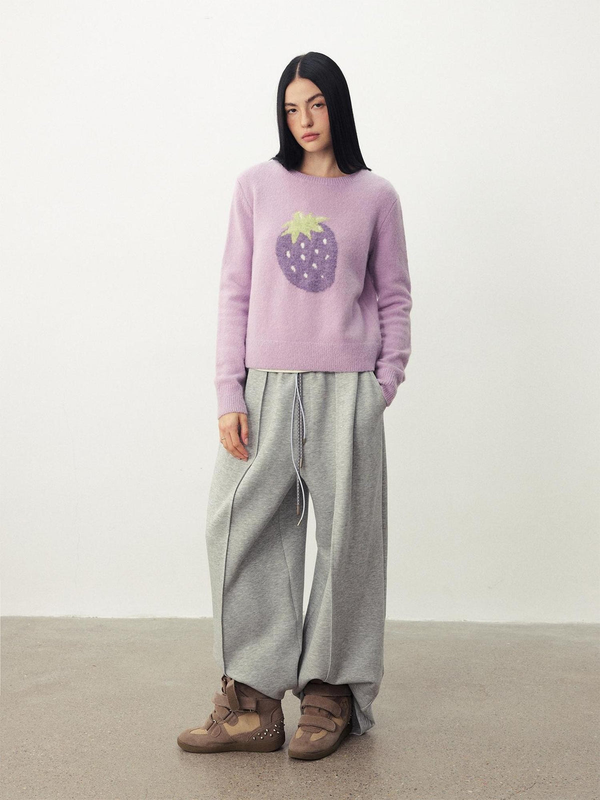 DIDDI MODA Fruit Jacquard Cropped Crew Neck Women&