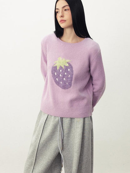 DIDDI MODA Fruit Jacquard Cropped Crew Neck Women&