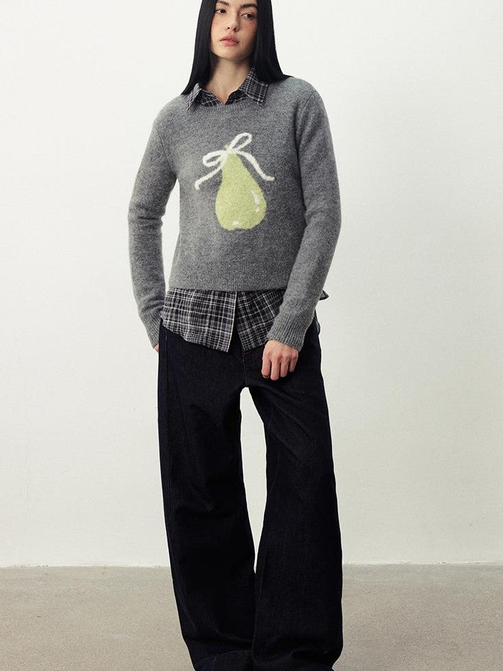 DIDDI MODA Fruit Jacquard Cropped Crew Neck Women&