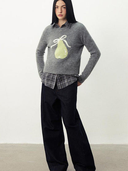 DIDDI MODA Fruit Jacquard Cropped Crew Neck Women&