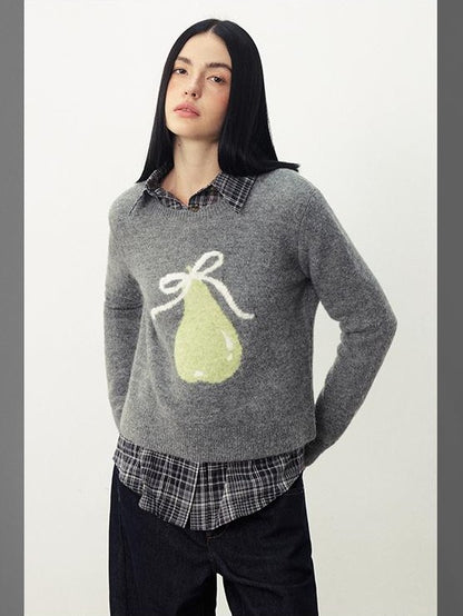 DIDDI MODA Fruit Jacquard Cropped Crew Neck Women&