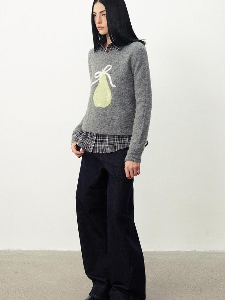 DIDDI MODA Fruit Jacquard Cropped Crew Neck Women&