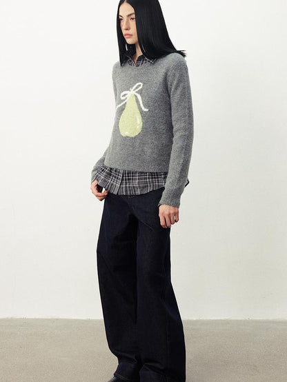 DIDDI MODA Fruit Jacquard Cropped Crew Neck Women&