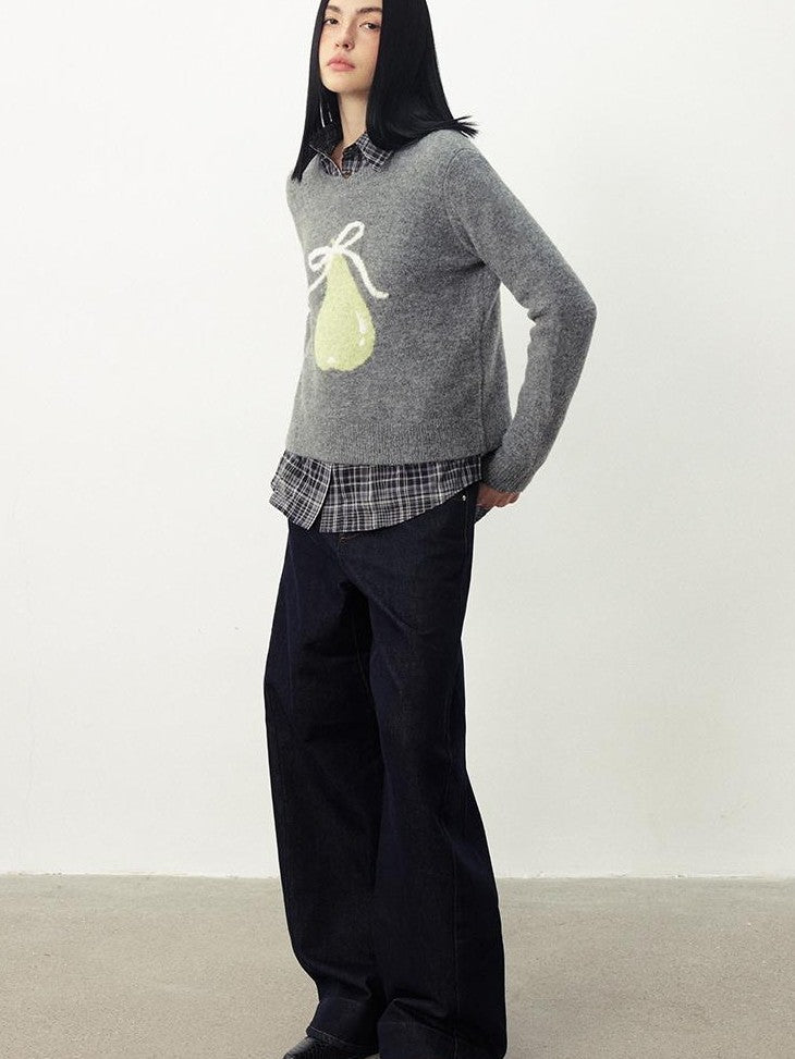 DIDDI MODA Fruit Jacquard Cropped Crew Neck Women&