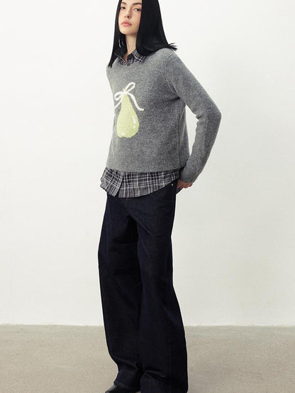 DIDDI MODA Fruit Jacquard Cropped Crew Neck Women&