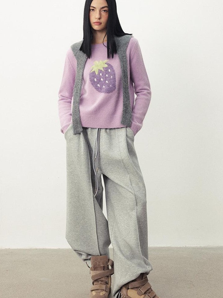 DIDDI MODA Fruit Jacquard Cropped Crew Neck Women&