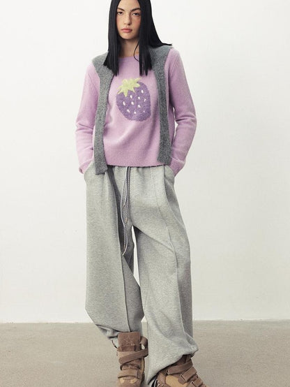 DIDDI MODA Fruit Jacquard Cropped Crew Neck Women&