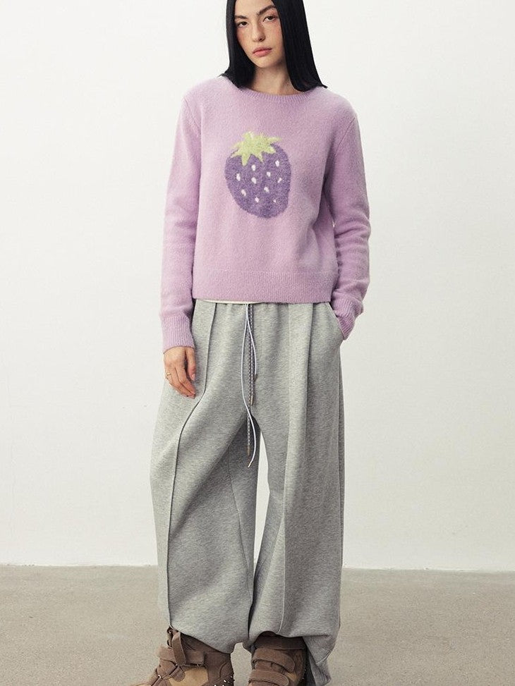DIDDI MODA Fruit Jacquard Cropped Crew Neck Women&