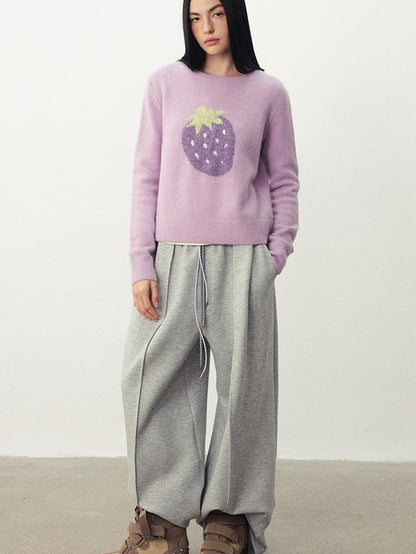 DIDDI MODA Fruit Jacquard Cropped Crew Neck Women&