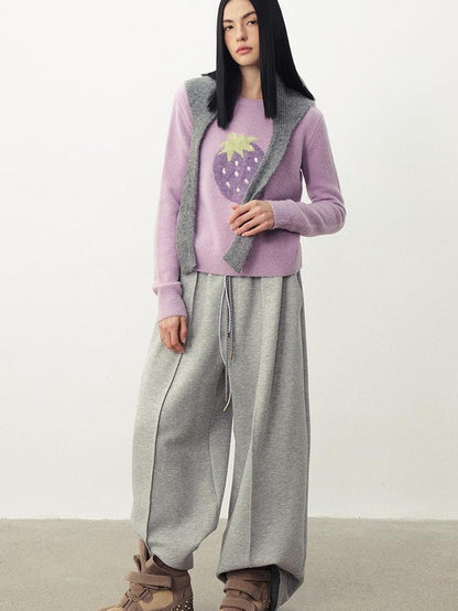DIDDI MODA Fruit Jacquard Cropped Crew Neck Women&