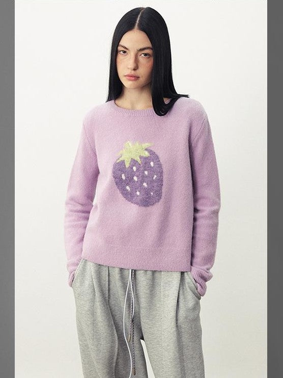 DIDDI MODA Fruit Jacquard Cropped Crew Neck Women&