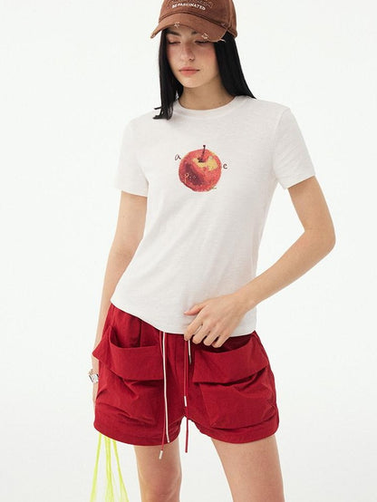 DIDDI MODA Fruit Rhinestone Crew Neck Slim Fit Women&