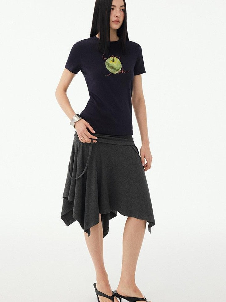 DIDDI MODA Fruit Rhinestone Crew Neck Slim Fit Women&