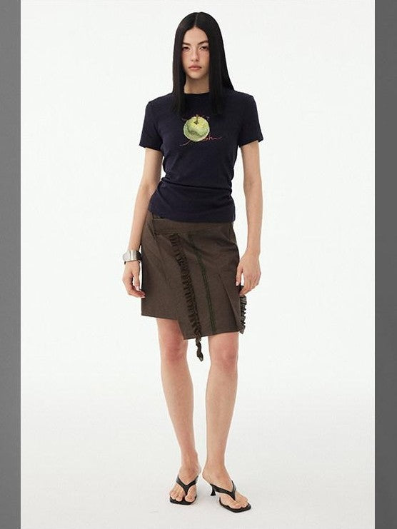 DIDDI MODA Fruit Rhinestone Crew Neck Slim Fit Women&