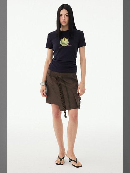 DIDDI MODA Fruit Rhinestone Crew Neck Slim Fit Women&