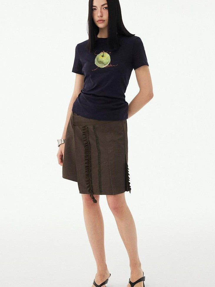 DIDDI MODA Fruit Rhinestone Crew Neck Slim Fit Women&