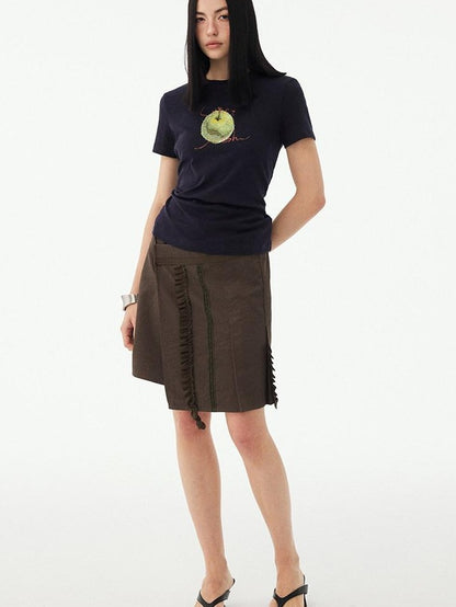 DIDDI MODA Fruit Rhinestone Crew Neck Slim Fit Women&