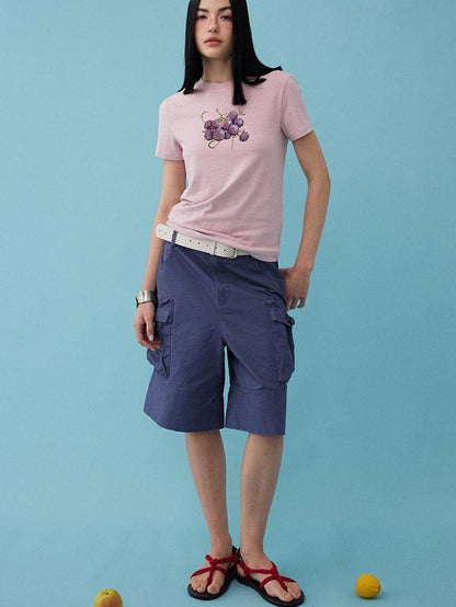 DIDDI MODA Fruit Rhinestone Crew Neck Slim Fit Women&