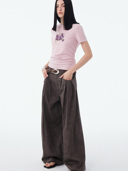 DIDDI MODA Fruit Rhinestone Crew Neck Slim Fit Women&