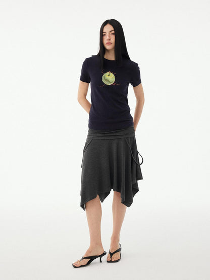DIDDI MODA Fruit Rhinestone Crew Neck Slim Fit Women&