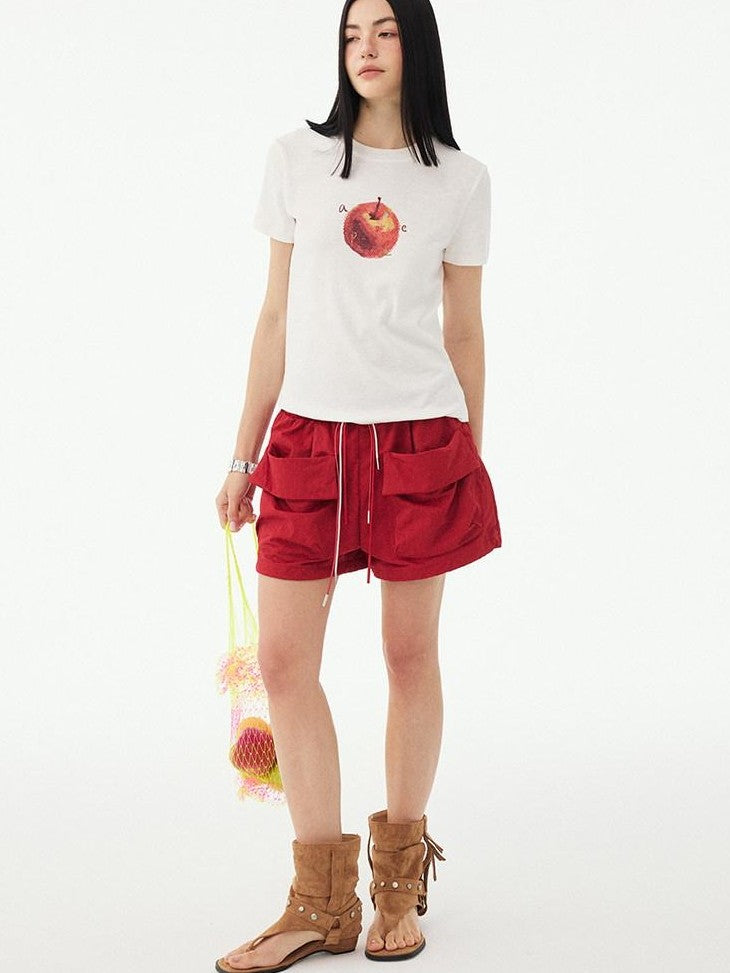 DIDDI MODA Fruit Rhinestone Crew Neck Slim Fit Women&
