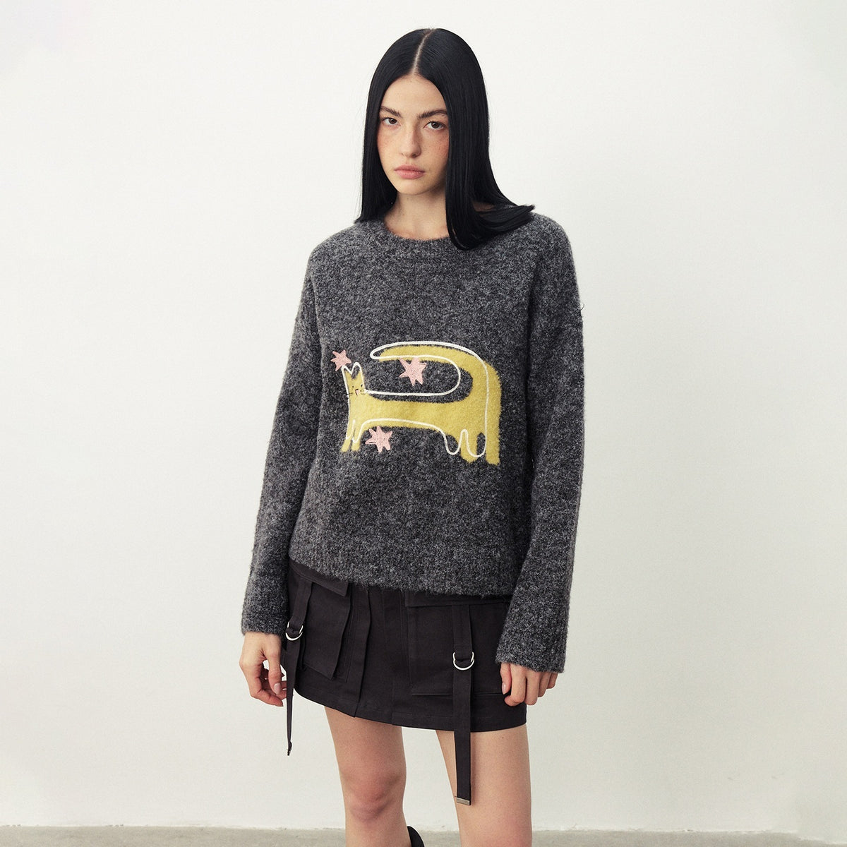 DIDDI_MODA_Funny_Cat_Jacquard_Loose_Fit_Wool_Blend_Women&