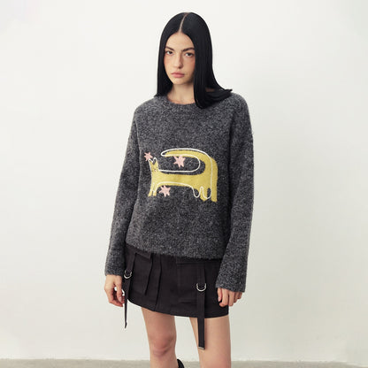 DIDDI_MODA_Funny_Cat_Jacquard_Loose_Fit_Wool_Blend_Women&