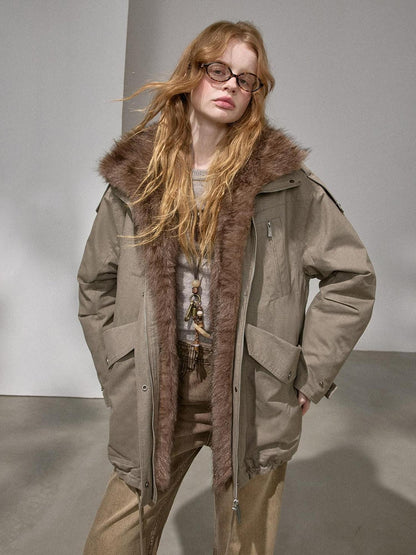 DIDDI MODA Fur Collar Leopard Print Spliced Women&
