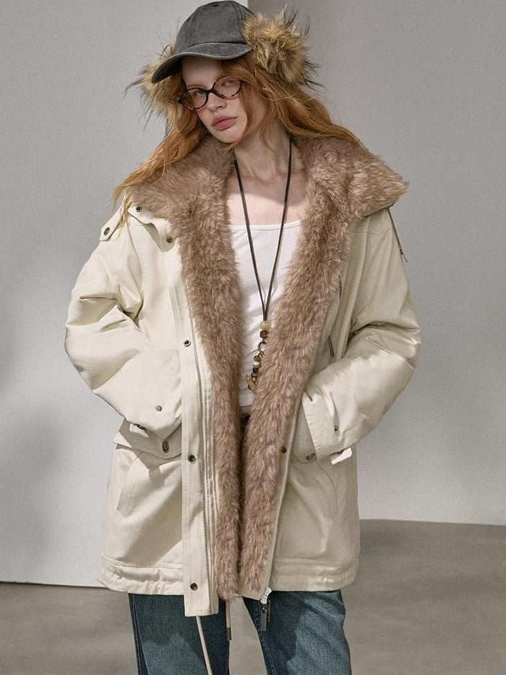 DIDDI MODA Fur Collar Leopard Print Spliced Women&